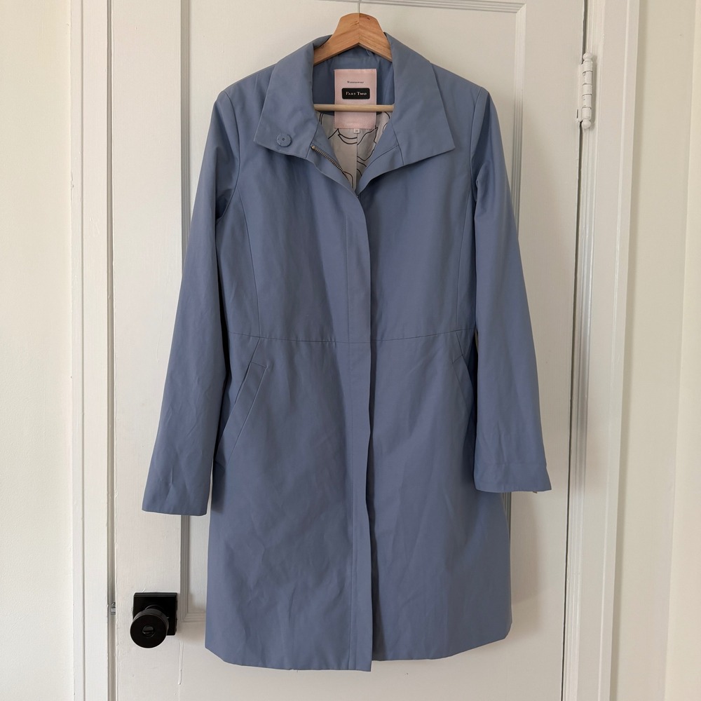 Part‎ Two Copenhagen Blue Lightweight Zip Front Spring Trench Coat Size 38